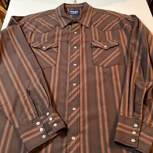 Wrangler Dark Brown Stripe Cowboy Western Shirt XXL